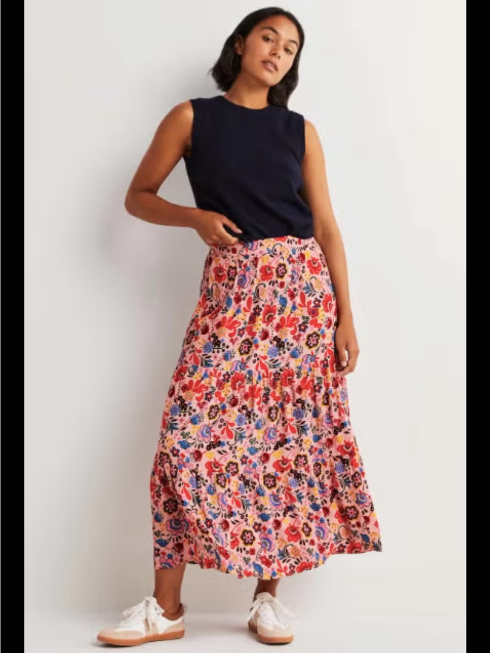 Boden floral pink Tiered Midi Skirt in Pink NWT